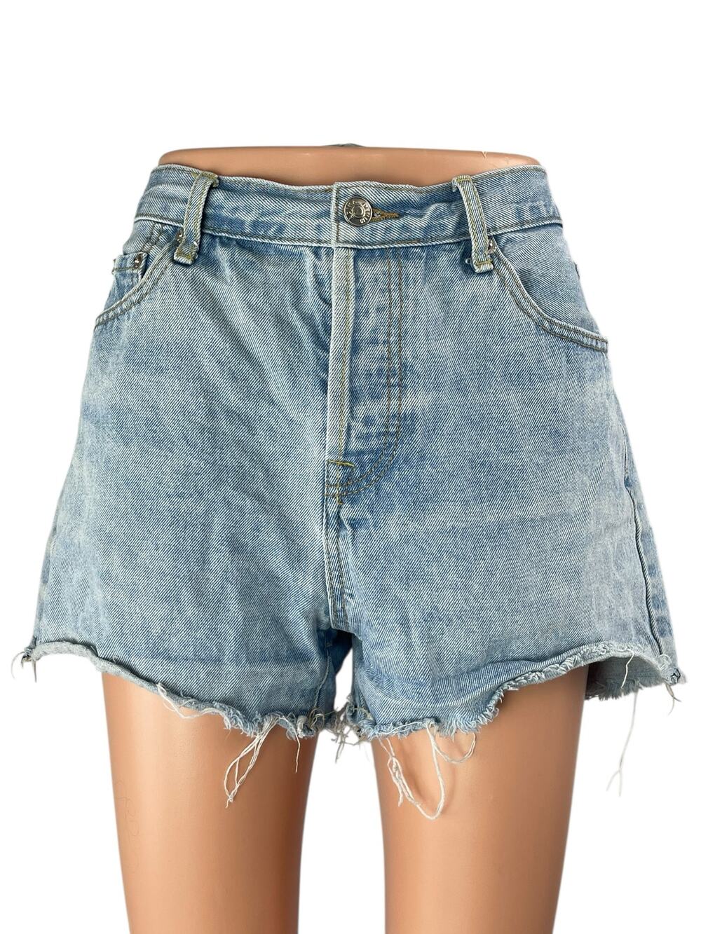 Adika Women's Blue Light Wash High Waisted Cut Off Denim  Jeans Shorts Size L